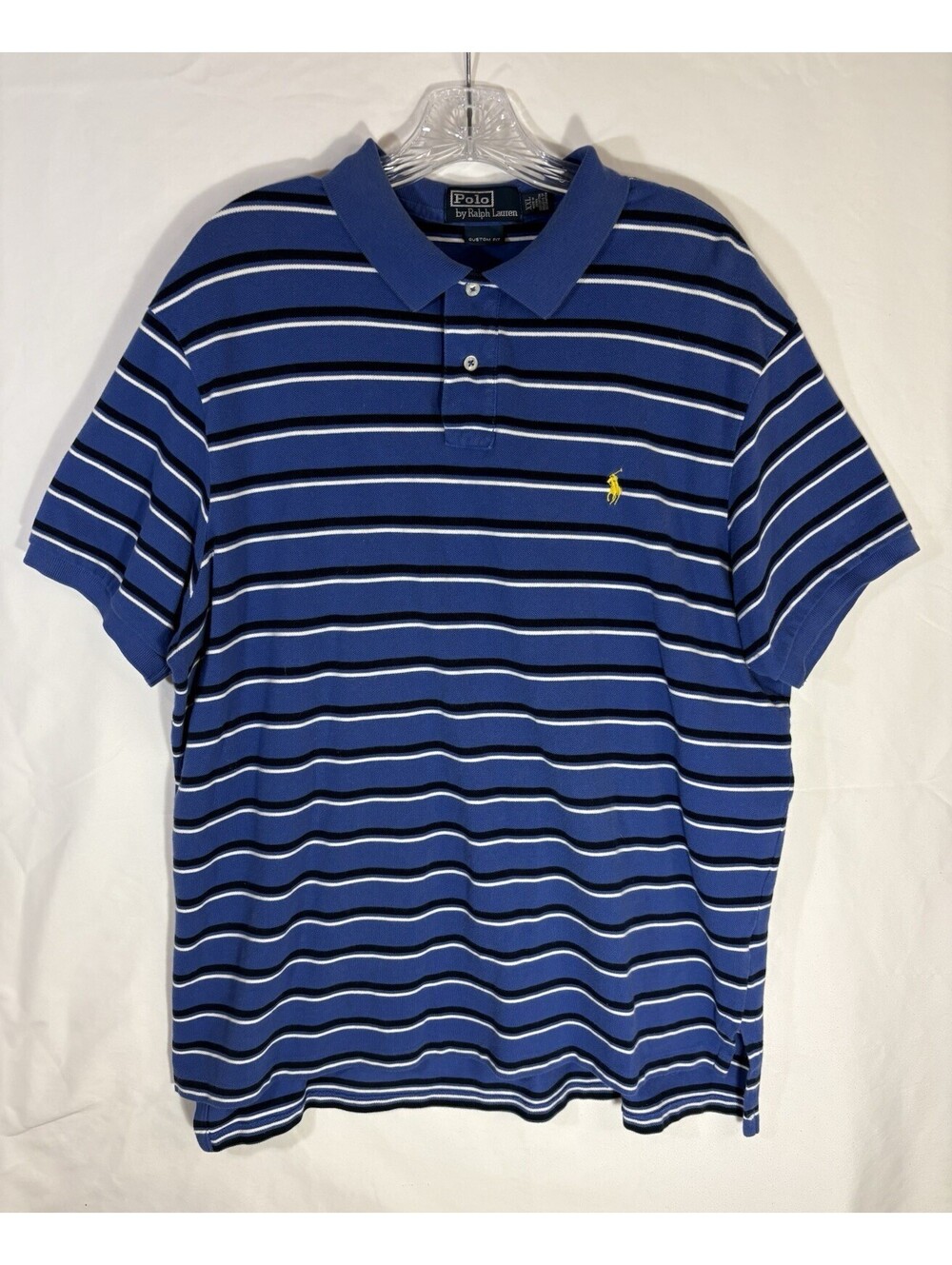 Polo Ralph Lauren Custom Fit Polo Shirt XL Blue Striped Pony Cotton Men